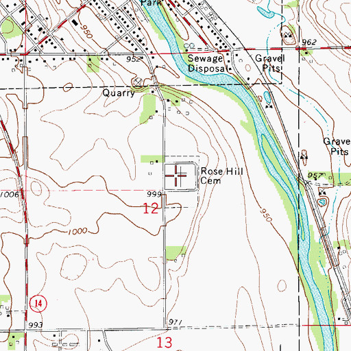 Topographic Map of Rose Hill Cemetery, IA