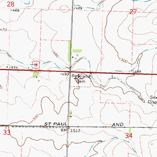 Topographic Map of Roseland Cemetery, IA