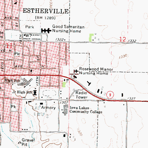 Topographic Map of Rosewood Manor Nursing Home, IA