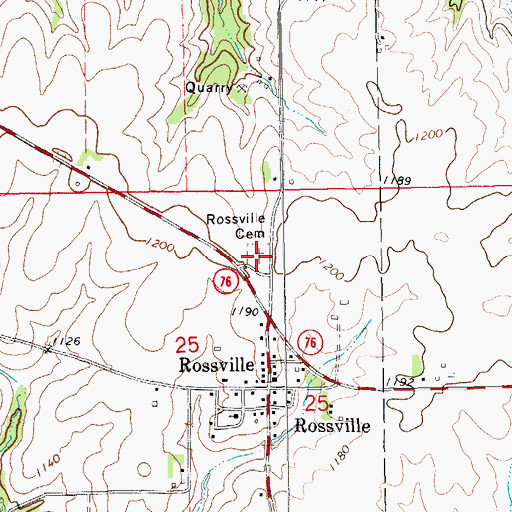 Topographic Map of Rossville Cemetery, IA