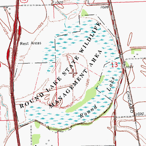 Topographic Map of Round Lake State Wildlife Management Area, IA