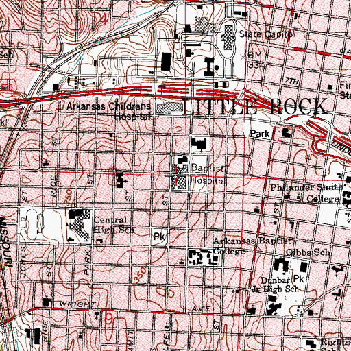 Topographic Map of Baptist Hospital, AR