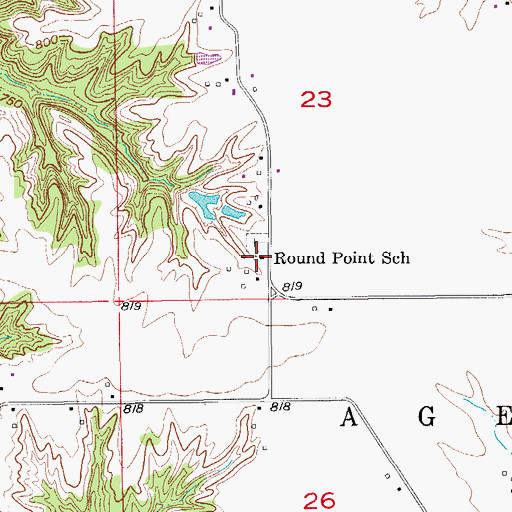 Topographic Map of Round Point School, IA