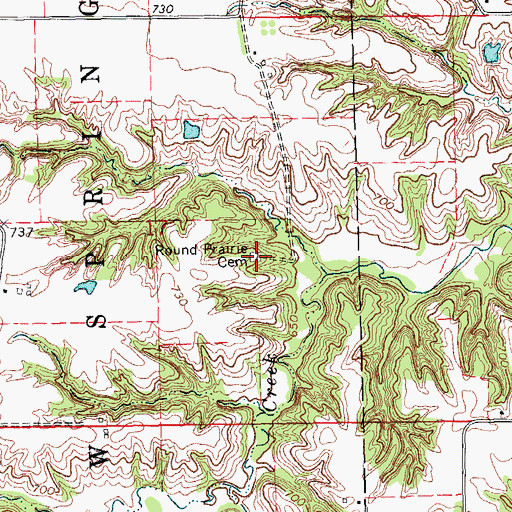 Topographic Map of Round Prairie Cemetery, IA