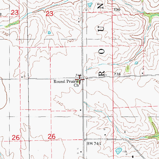 Topographic Map of Round Prairie Church, IA