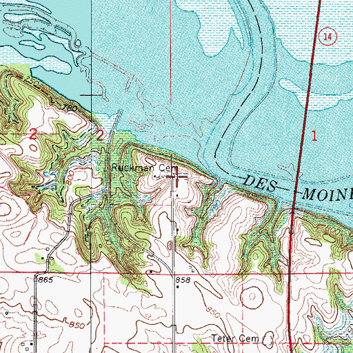 Topographic Map of Ruckman Cemetery, IA