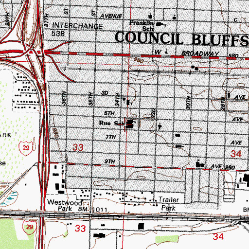 Topographic Map of Rue Elementary School, IA