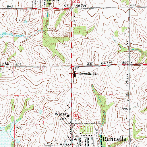 Topographic Map of Runnells Elementary School, IA