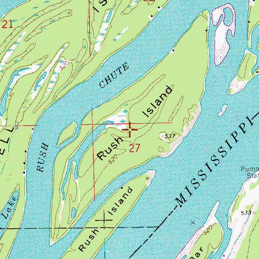 Topographic Map of Rush Island, IA