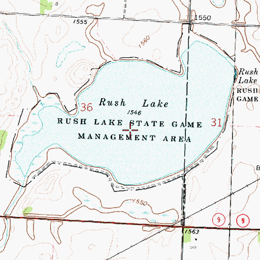 Topographic Map of Rush Lake State Game Management Area, IA