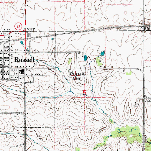 Topographic Map of Russell Cemetery, IA