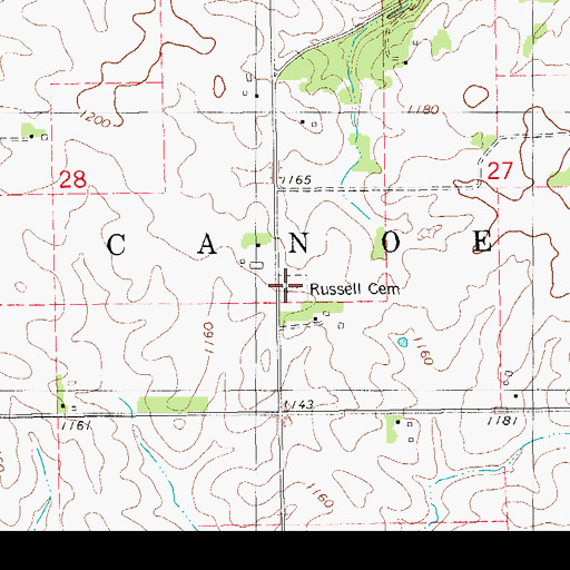 Topographic Map of Russell Cemetery, IA