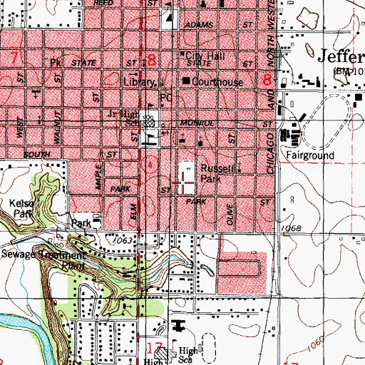 Topographic Map of Russell Park, IA