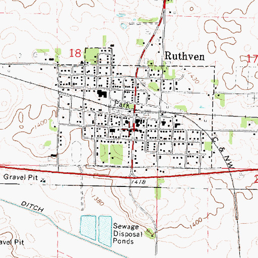 Topographic Map of Ruthven, IA