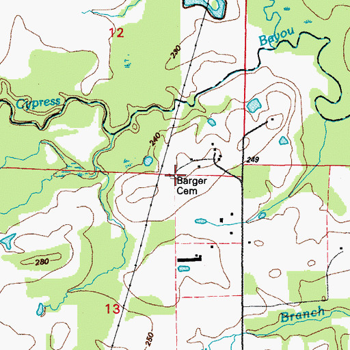 Topographic Map of Barger Cemetery, AR