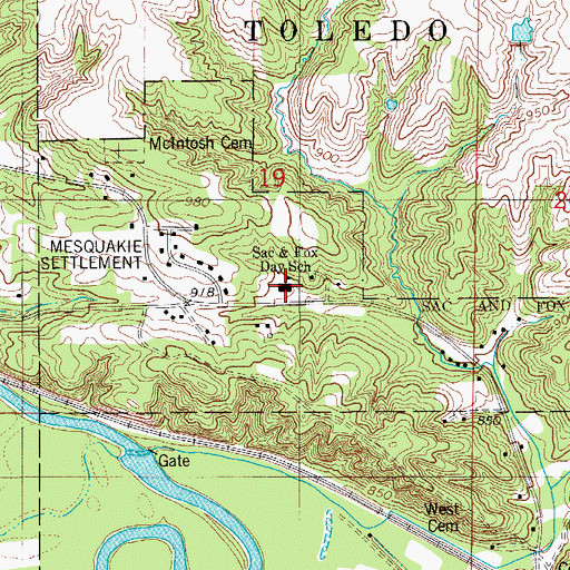 Topographic Map of Sac and Fox Day School, IA