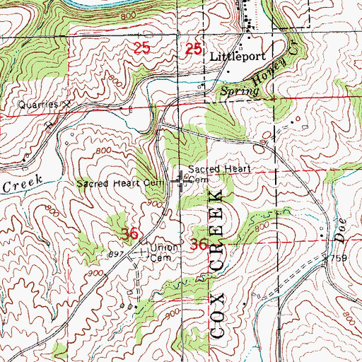 Topographic Map of Sacred Heart Cemetery, IA