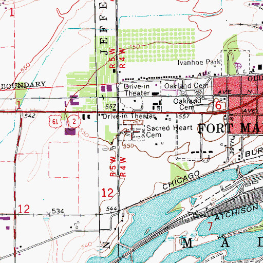 Topographic Map of Sacred Heart Cemetery, IA
