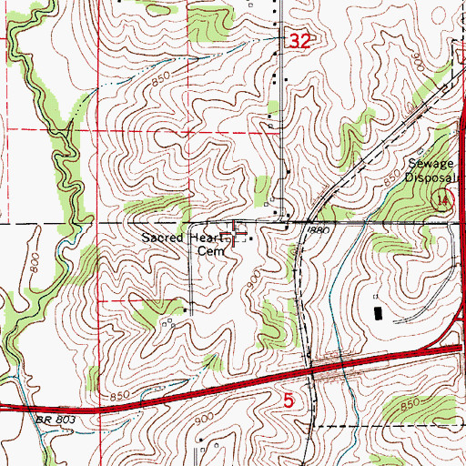 Topographic Map of Sacred Heart Cemetery, IA