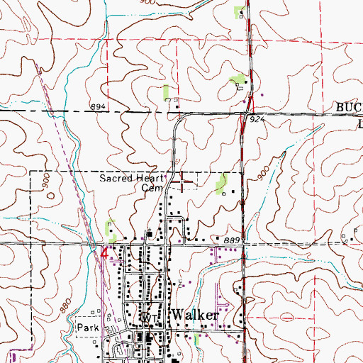 Topographic Map of Sacred Heart Cemetery, IA