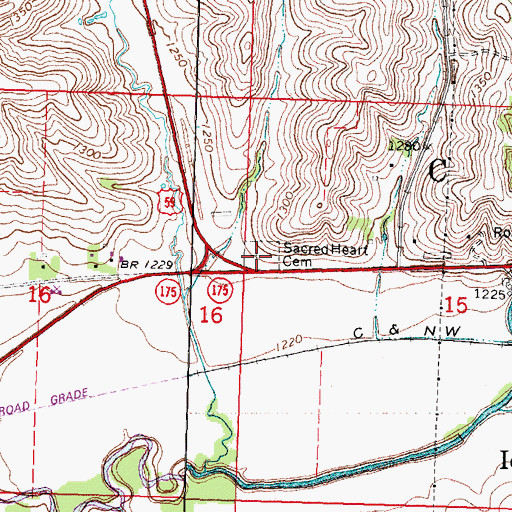 Topographic Map of Sacred Heart Cemetery, IA