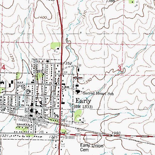 Topographic Map of Sacred Heart Cemetery, IA