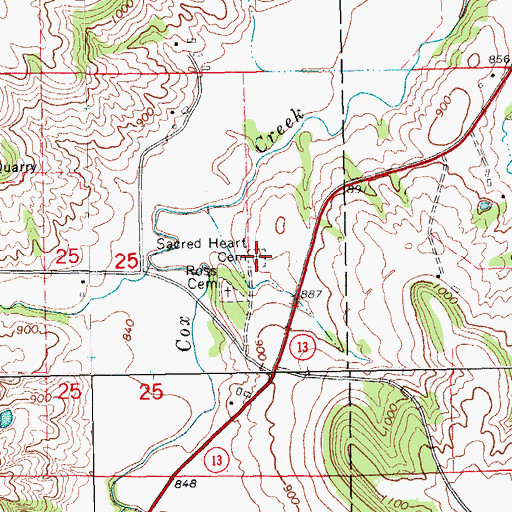 Topographic Map of Sacred Heart Cemetery, IA
