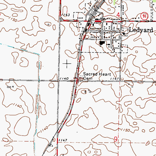 Topographic Map of Sacred Heart Cemetery, IA