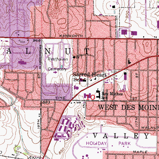 Topographic Map of Sacred Heart School, IA