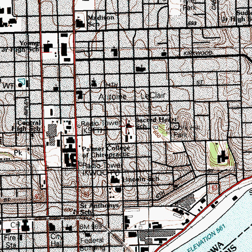 Topographic Map of Sacred Heart School, IA