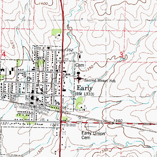 Topographic Map of Sacred Heart School, IA