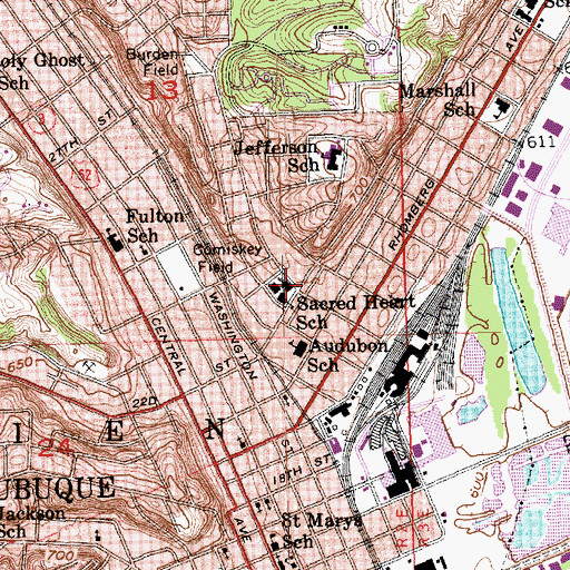 Topographic Map of Sacred Heart School, IA