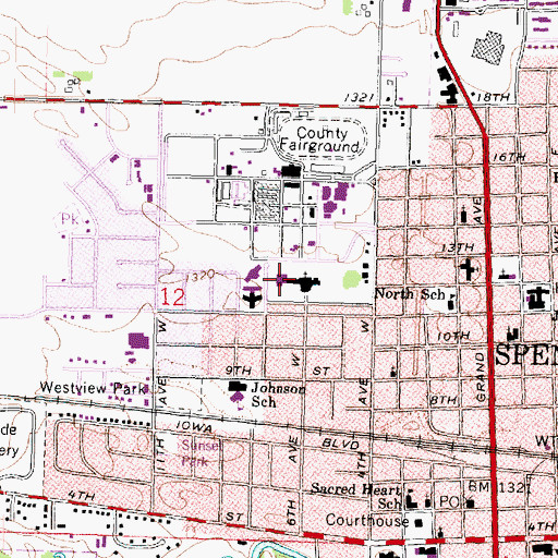 Topographic Map of Sacred Heart Catholic School, IA