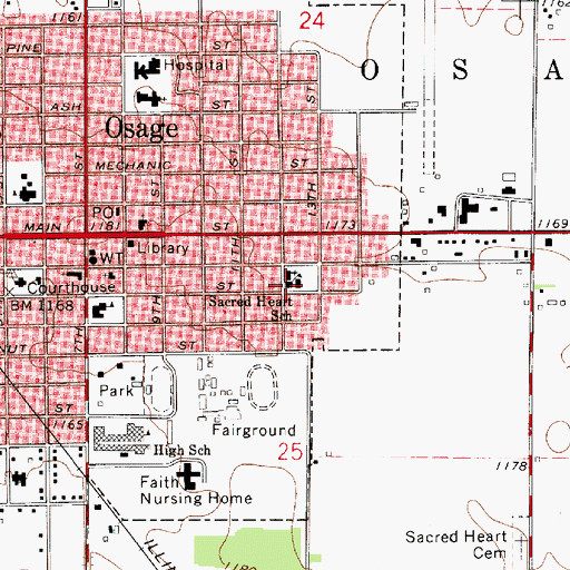 Topographic Map of Sacred Heart School, IA