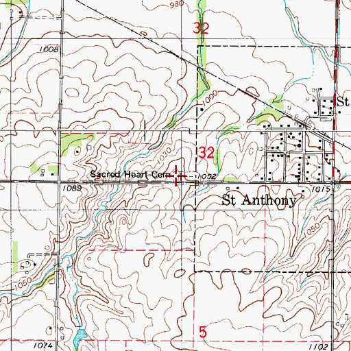 Topographic Map of Sacred Hearts Cemetery, IA