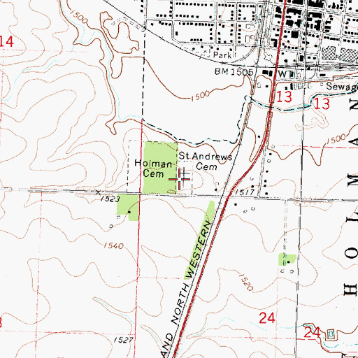 Topographic Map of Saint Andrews Cemetery, IA