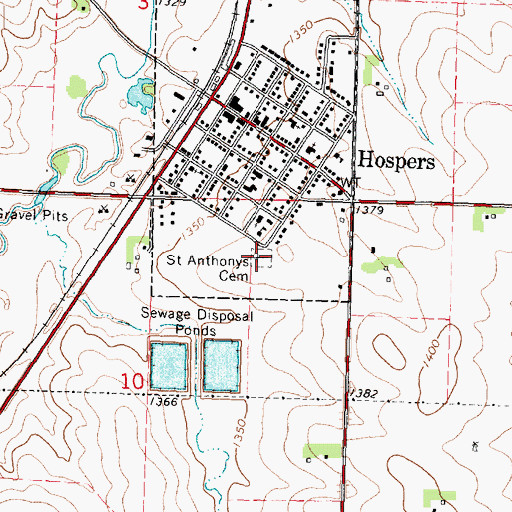 Topographic Map of Saint Anthonys Cemetery, IA