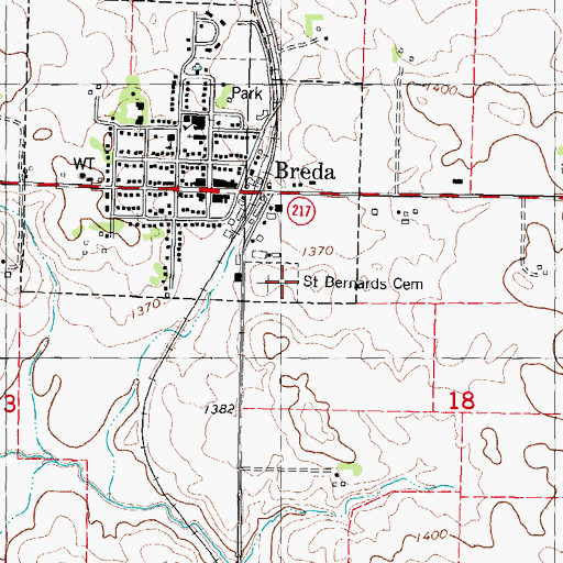 Topographic Map of Saint Bernards Cemetery, IA