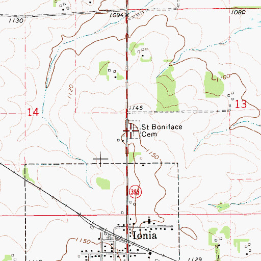 Topographic Map of Saint Boniface Cemetery, IA