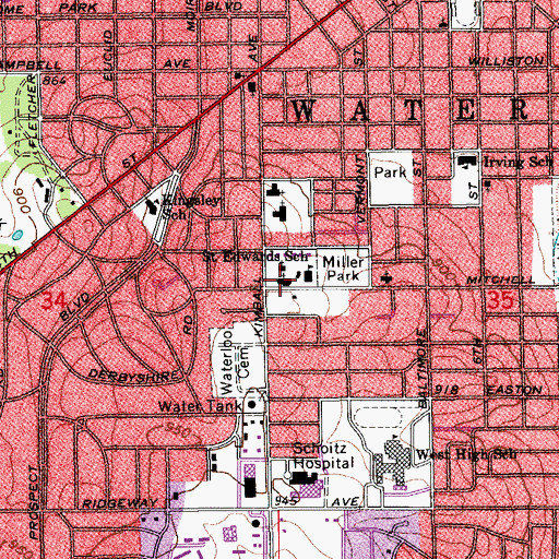 Topographic Map of Saint Edward School, IA
