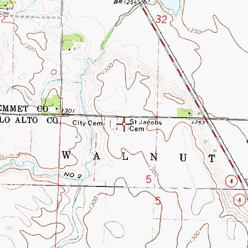 Topographic Map of Saint Jacobs Cemetery, IA