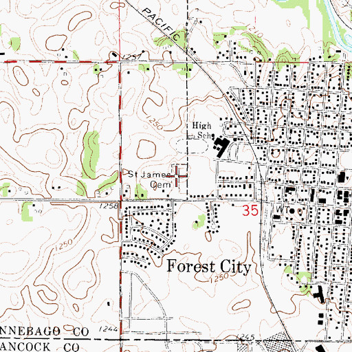 Topographic Map of Saint James Cemetery, IA