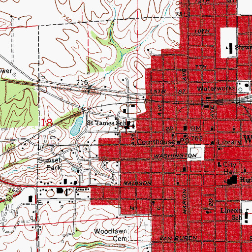 Topographic Map of Saint James School, IA
