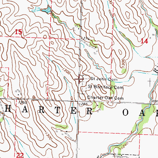Topographic Map of Saint John Cemetery, IA