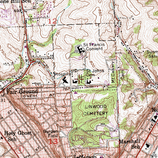 Topographic Map of Saint Johns Cemetery, IA