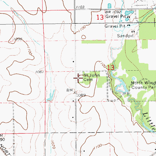 Topographic Map of Saint John Cemetery, IA