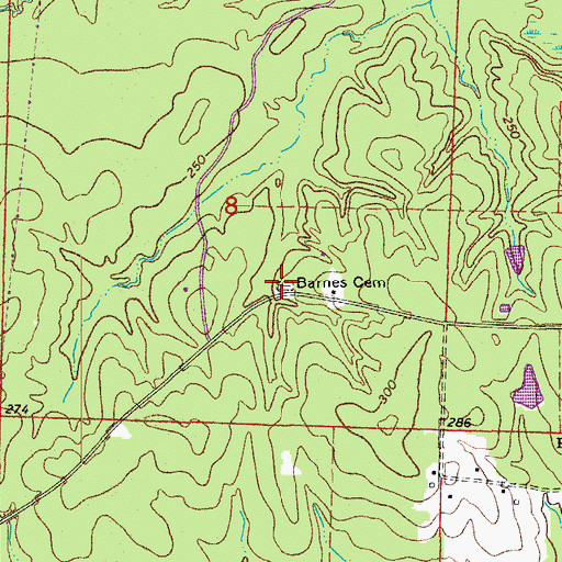 Topographic Map of Barnes Cemetery, AR