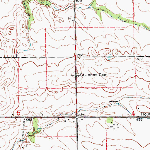 Topographic Map of Saint Johns Cemetery, IA