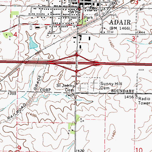 Topographic Map of Saint Johns Cemetery, IA