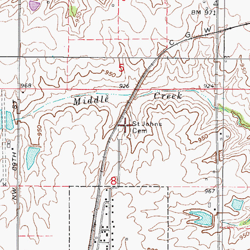 Topographic Map of Saint Johns Cemetery, IA